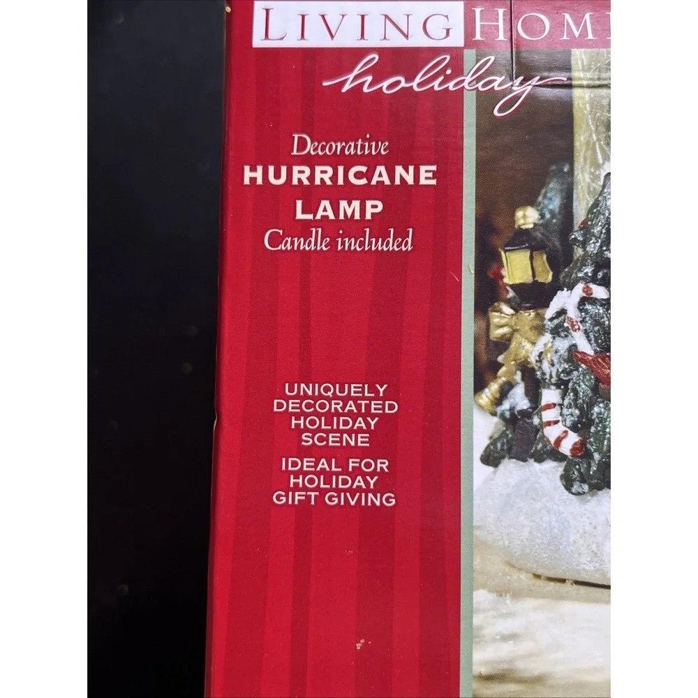 Living Home Holiday Scene Decorative Hurricane Lamp With Candle Snowmen Tree New
